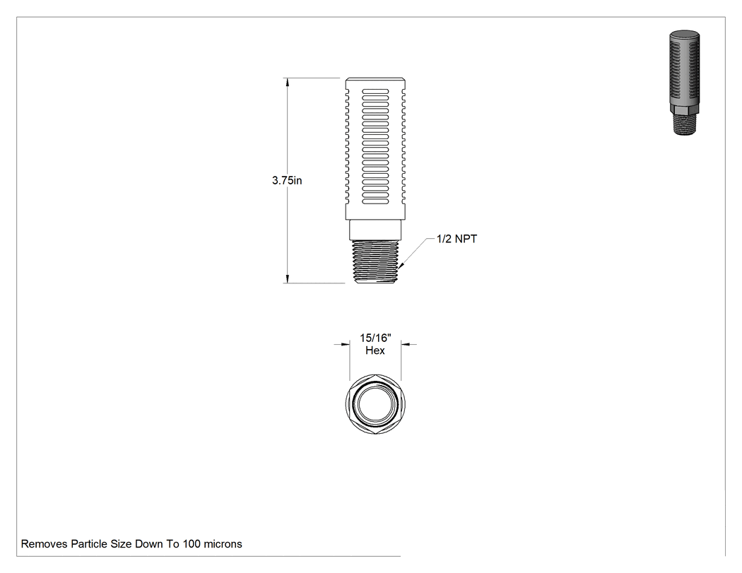 Teknik Çizim - Alev Dayanıklı Yüksek Gürültü Azaltıcı Susturucu, 1/2 NPT Erkek