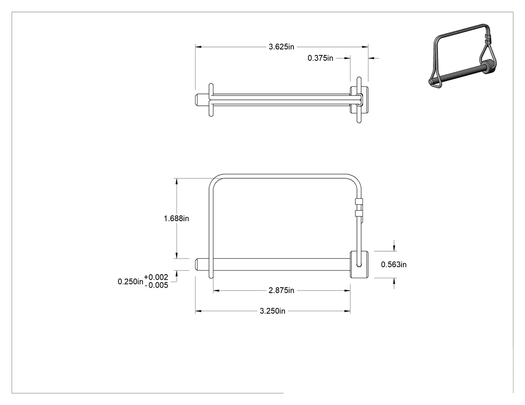Teknik Çizim - Tel Tutuculu Çatal Pimi, 1008-1010 Çelik, Halkalı Kare, 1/4" Çap, 2-7/8" Kullanılabilir Uzunluk