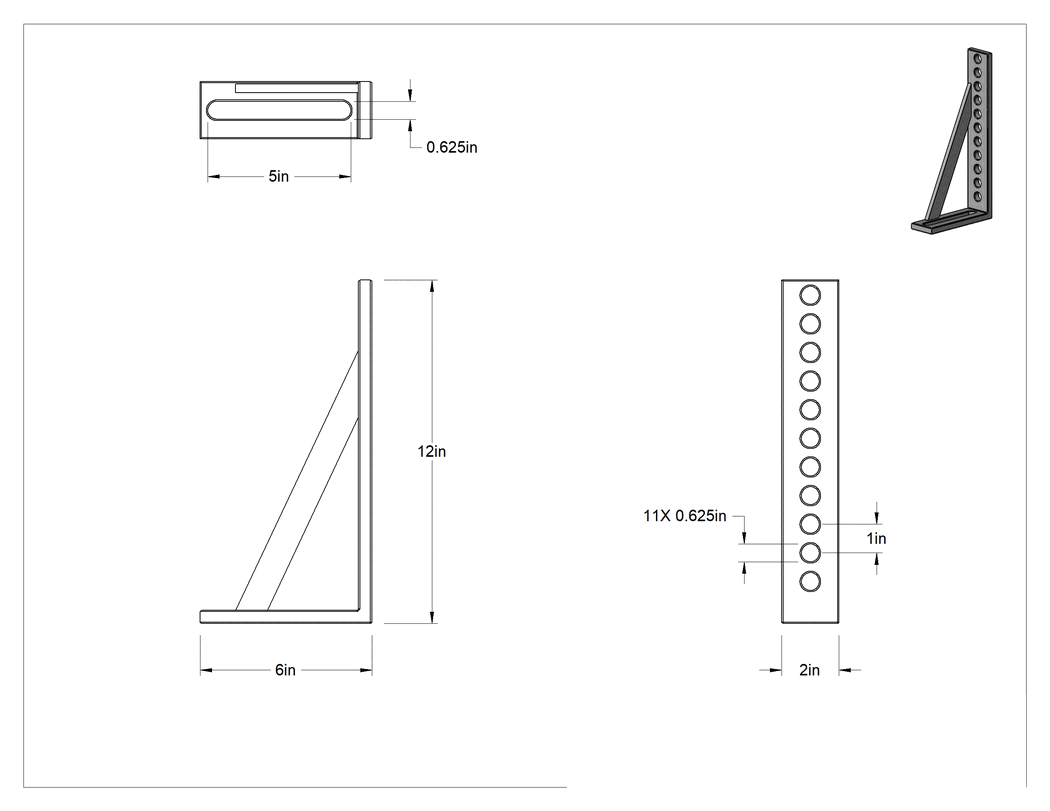 Teknik Çizim - 6 inç Uzunluk x 2 inç Genişlik x 12 inç Yükseklik Kaynak Fikstür Masası için Dik Açı Braket