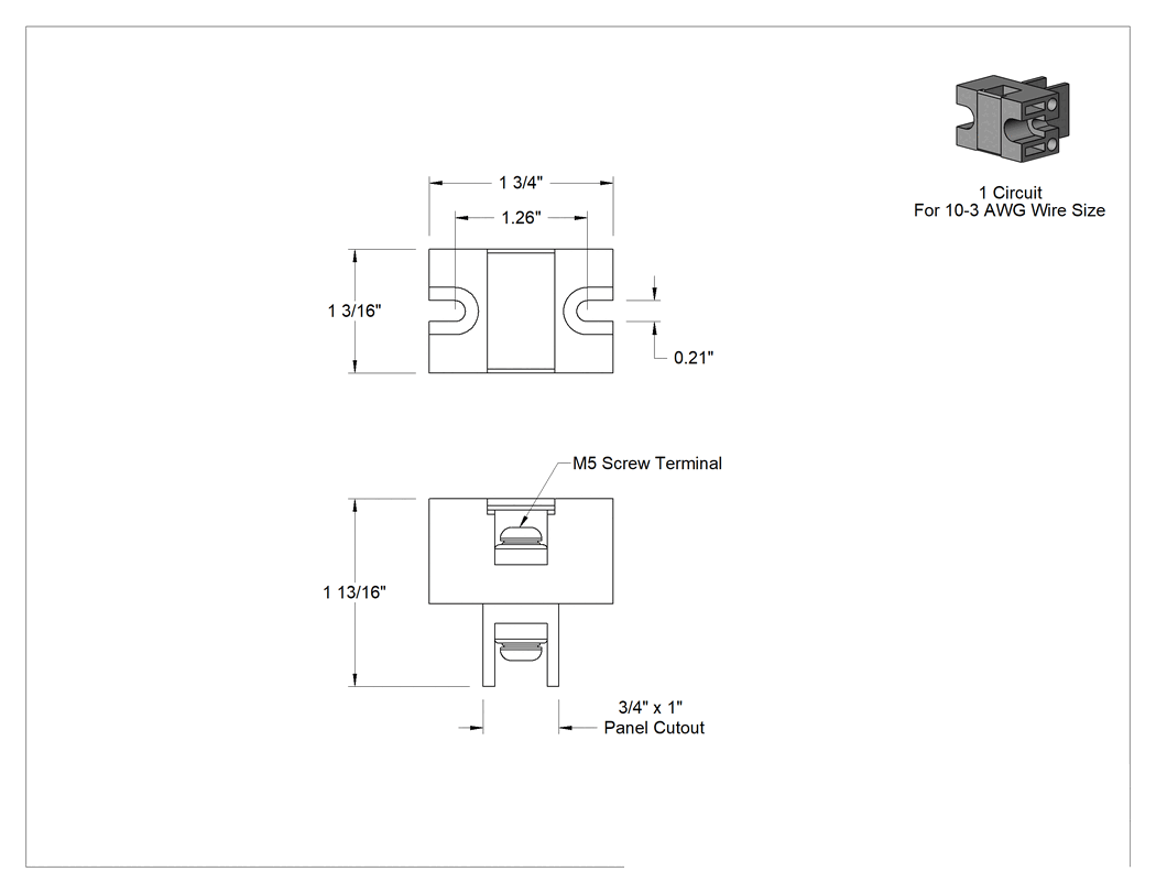 Teknik Çizim - Panel İçinden Blok, Vidalı Kelepçeli Terminallı, 1 Devre