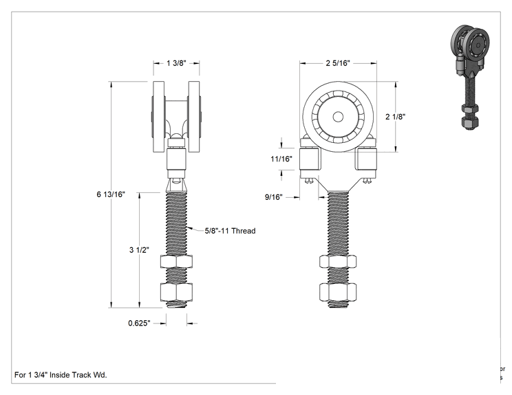 Teknik Çizim - 600 lb. Kapı için Kavisli Makaralı Raylı Cıvatalı Çift Askı Kapasitesi, Perdeler ve Şerit Kapılar