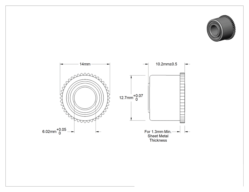 Teknik Çizim - Kuru Çalışmalı Panel Montajlı Burçlu Yatak, 6 mm Mil Çapı için, 10.200 mm Uzunluk