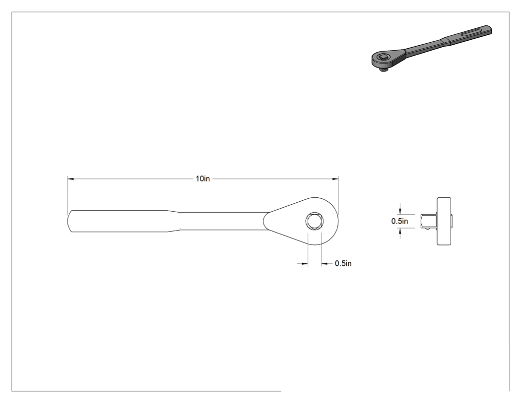 Teknik Çizim - Kıvılcım Çıkarmayan Cırcır Anahtarı, 1/2" Kare Tahrik
