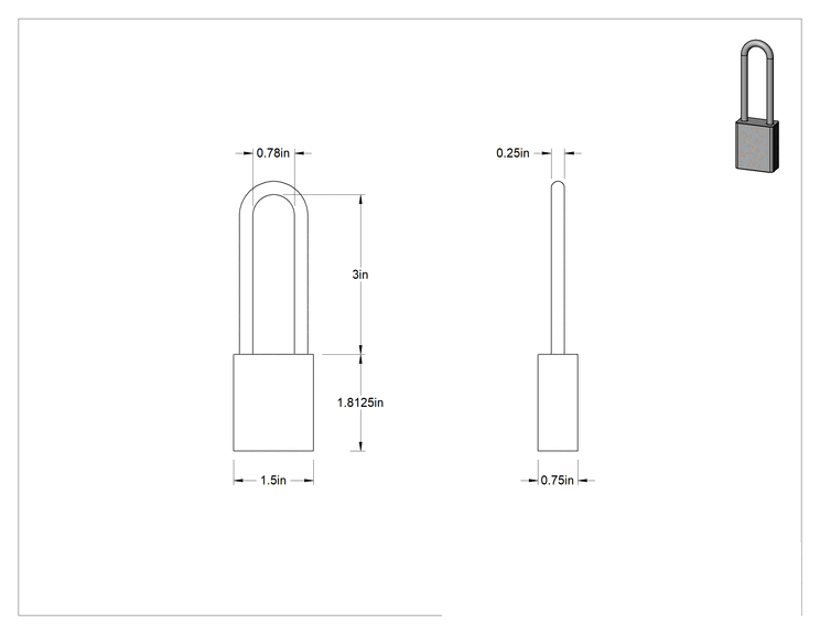 Teknik Çizim - Masif Eloksallı Alüminyum Kilitli Asma Kilit, American Lock 1107, Mavi, #406m Anahtarına Uyumlu Master Anahtar