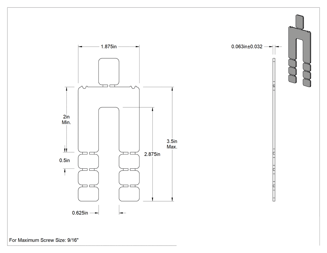 Teknik Çizim - Ayrılabilir Oluklu Şimler, 2" ila 3-1/2" Uzunluk, 1-7/8" Genişlik