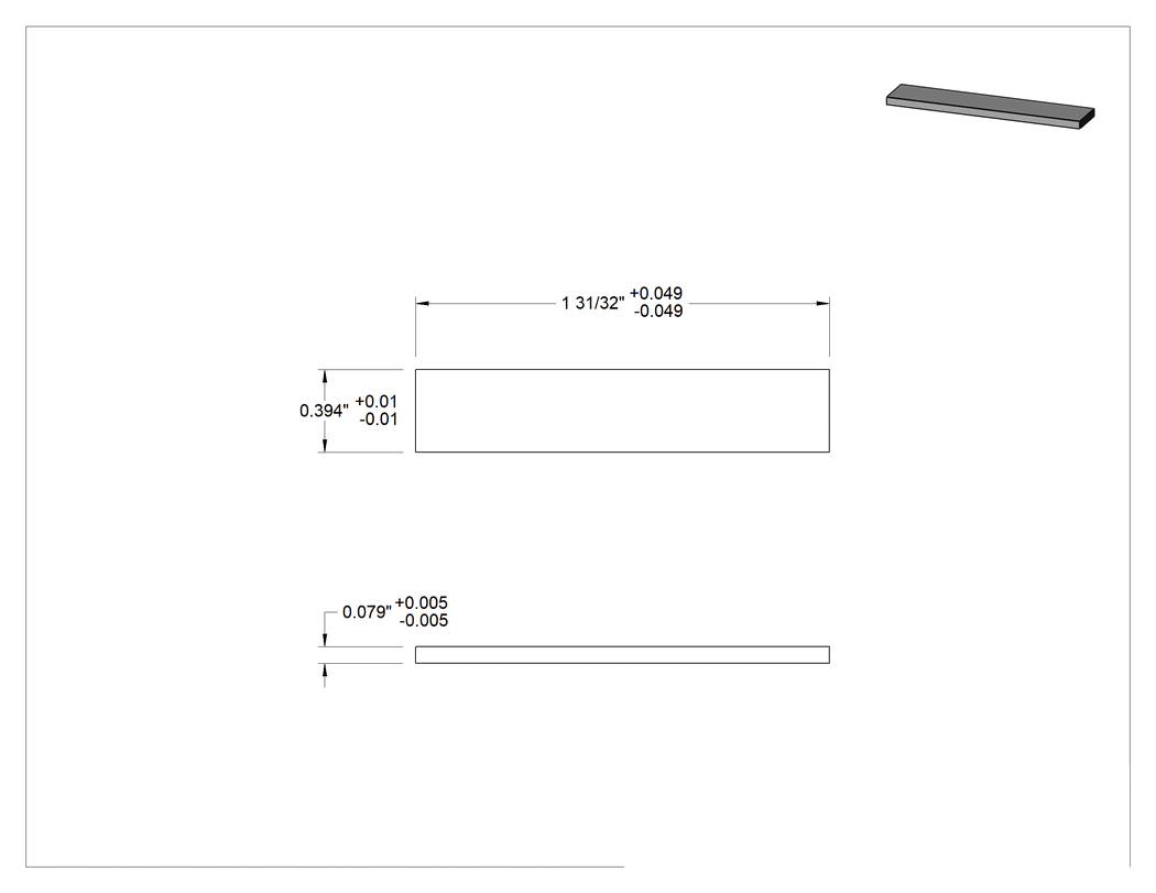 Teknik Çizim - İşlenebilir Manyetik Dikdörtgen, 0.394 inç Genişlik x 1-31/32 inç Uzunluk x 0.079 inç Kalınlık