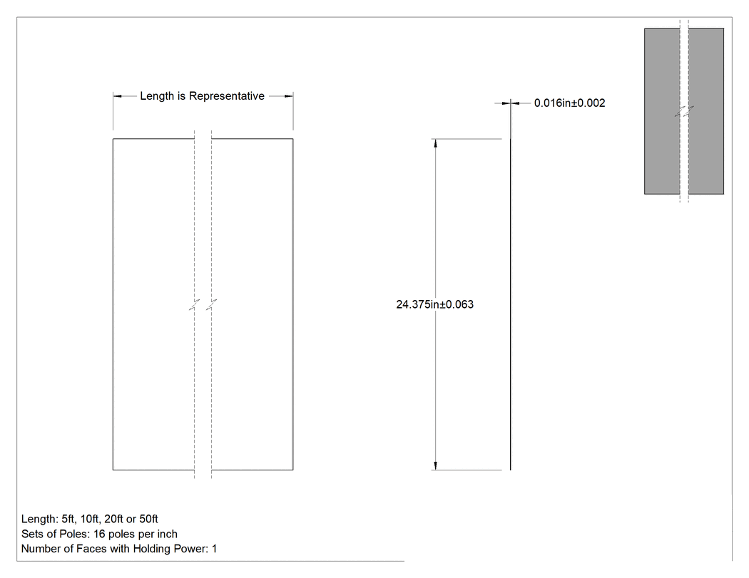 Teknik Çizim - Tek Yüzünde Tutma Gücü Olan Esnek Mıknatıs, Yapıştırıcı, 1/64" x 24-3/8", 36 lbs./ft² Maksimum Çekme Gücü