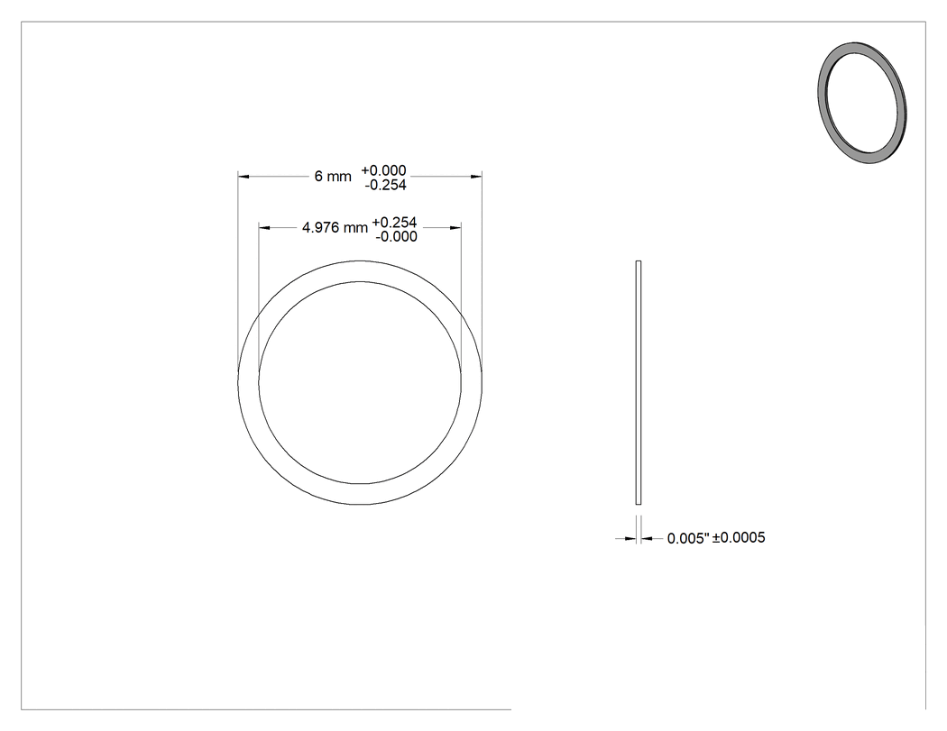 Teknik Çizim - 1074-1095 Yaylı Çelik Şimler, 6 mm Çaplı Vida Omzunu Uzatma için, 0.005" Kalınlık