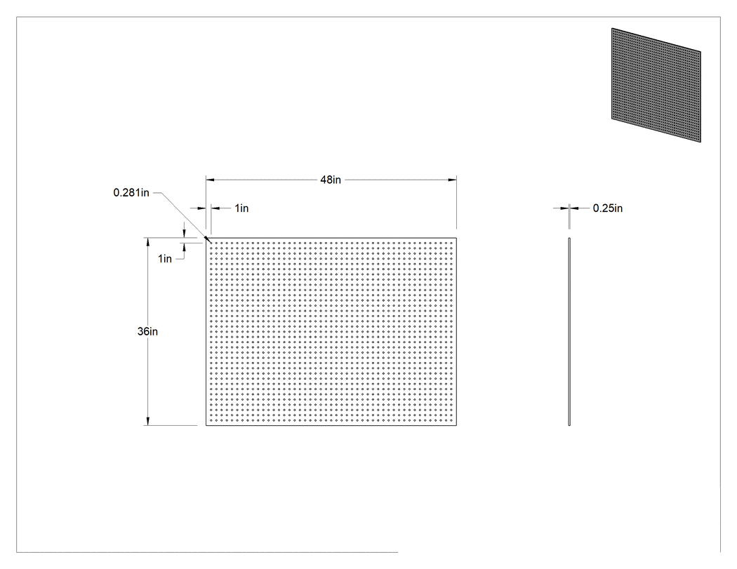 Teknik Çizim - Siyah Plastik Delikli Pano, 9/32" Çaplı Delikler, 48" x 36"