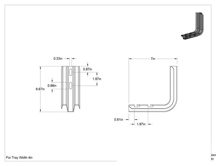 Teknik Çizim - 4 inç Genişliğinde Paslanma ve Aşınmaya Dayanıklı Paslanmaz Çelik Şekillendirilebilir Kablo ve Hortum Kanalı için Duvar Montaj Braketi