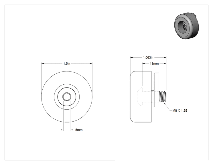 Teknik Çizim - T-Yivli Çerçeve, 40 mm ve 45 mm Yüksekliğinde Tek Raylı Vidalı Tampon