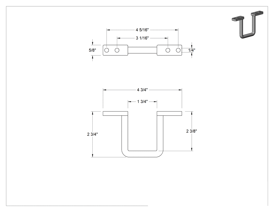 Teknik Çizim - İletken Olmayan Yönlendirme Halkası, 2-3/8" İç Yükseklik x 1-3/4" İç Genişlik
