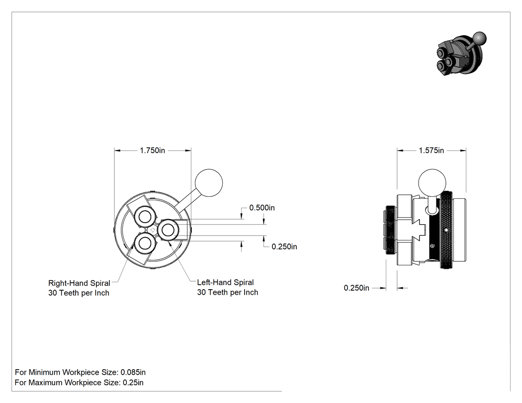 Teknik Çizim - Üç Tekerlekli Torna Tırtıl Alet, 1/8" ila 1/4" İş Parçası Boyutu için