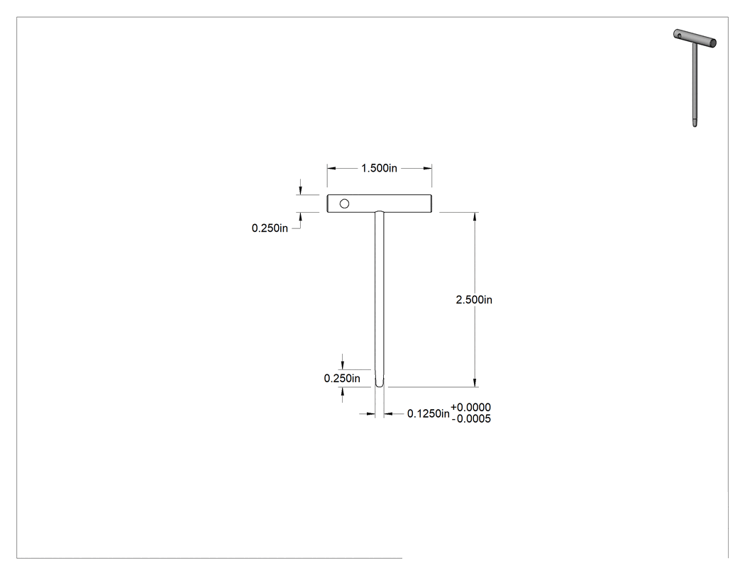 Teknik Çizim - Hassas Hizalama Pimi, T Stili, 1/8" Çaplı Pim, 2-1/2" Uzunluk