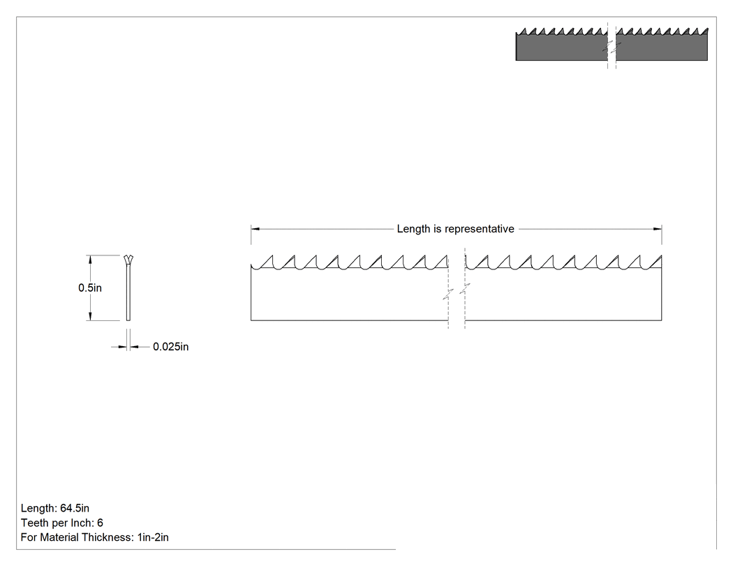 Teknik Çizim - Kavisli Kesimler için Şerit Testere Bıçağı, Sert Ahşap için, 1/2" Genişlik x 0.025" Kalınlık, 64-1/2" Uzunluk