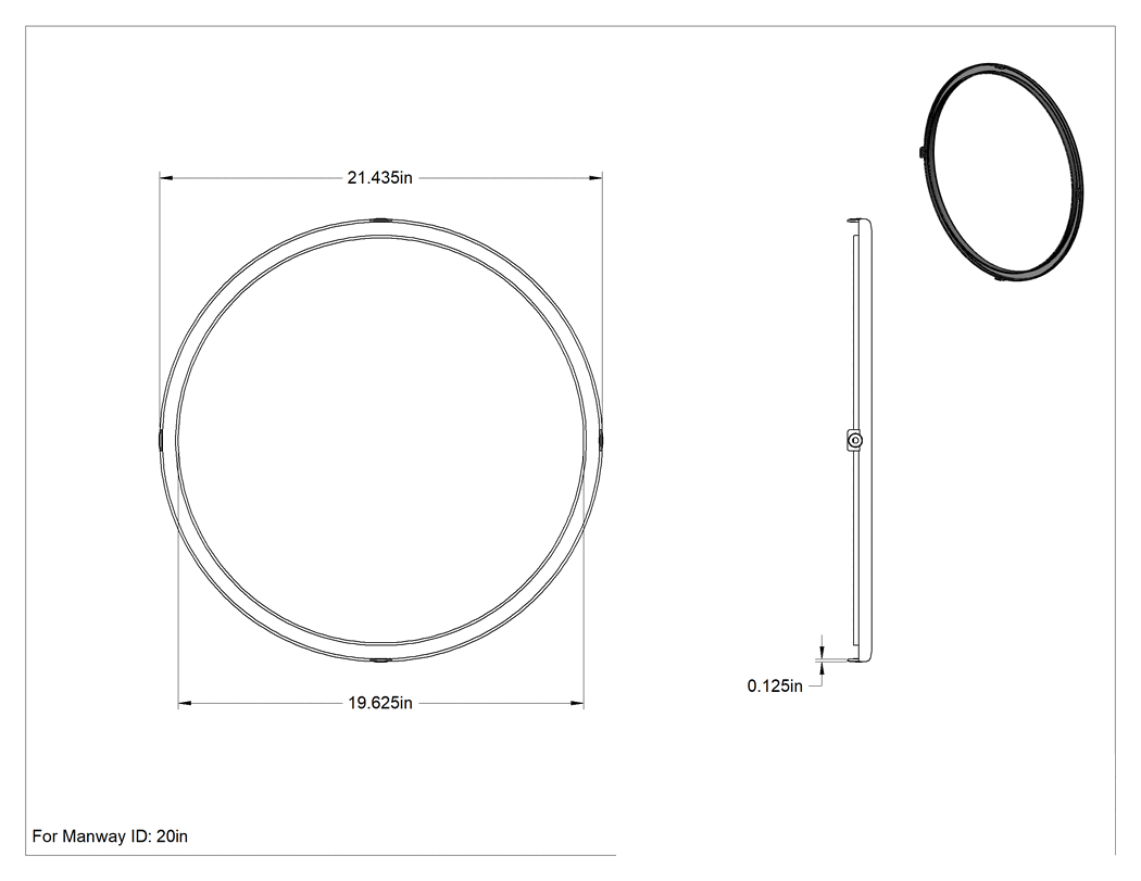 Teknik Çizim - Tank Vagonu Manhole Contaları, Nozul-U Profili için, Buna-N, 20" Manway İç Çapı için