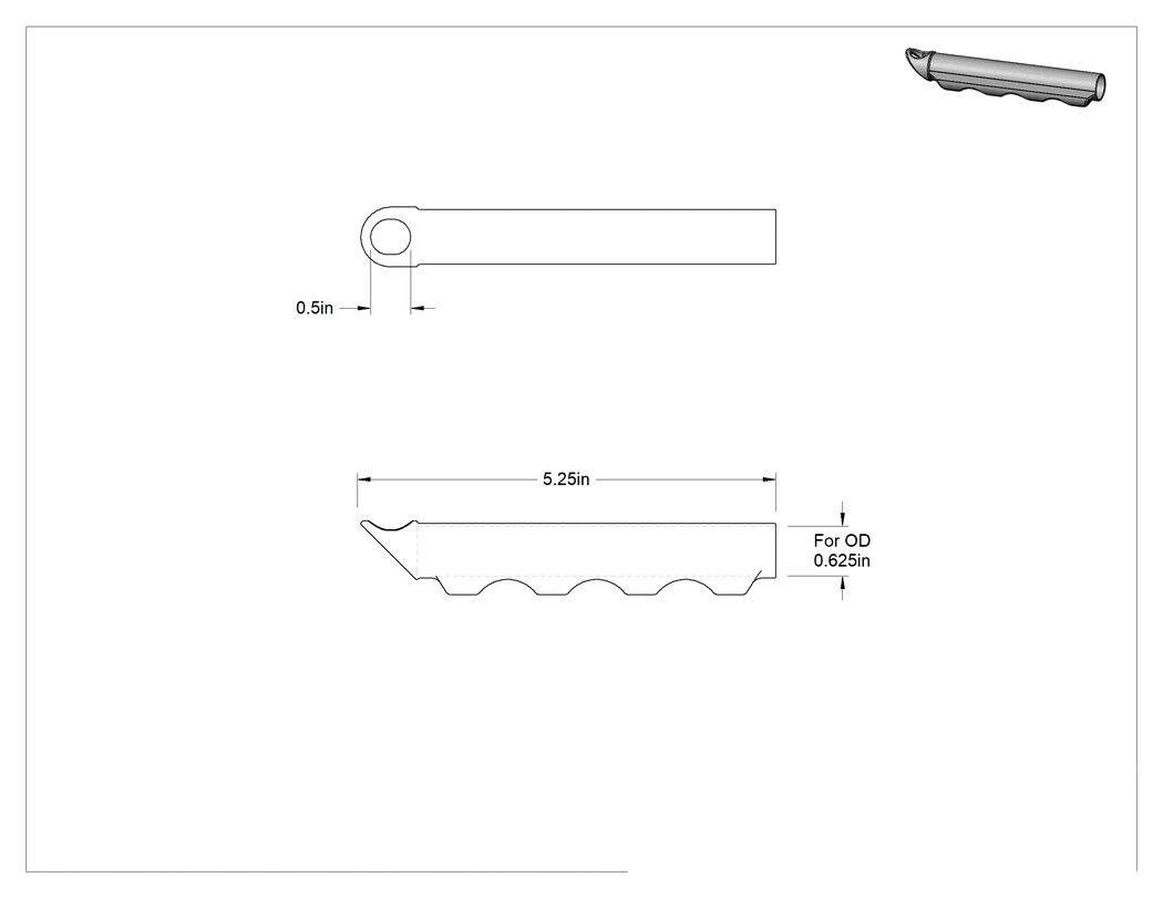 Teknik Çizim - Parmak Oluklu Asma Yuvarlak Tutamak, 5/8" Dış Çap için