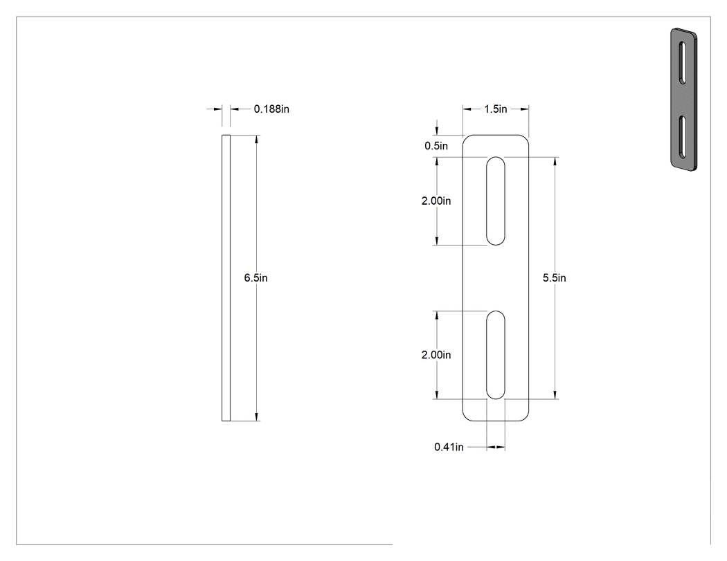 Teknik Çizim - 6-1/2" Yükseklik x 3/16" Kalınlık Düz Braket