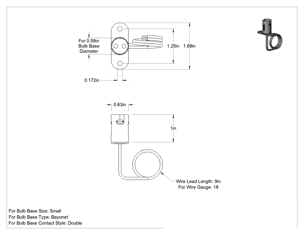 Teknik Çizim - Bayonet Tabanlı Ampuller için Soket, Braket Montajı, Çift Temas için