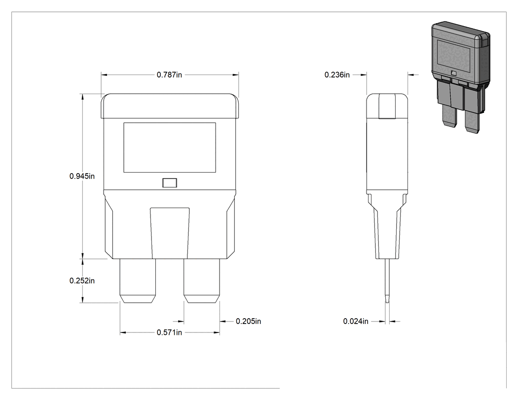 Teknik Çizim - Bıçak Stili Devre Kesici, Otomatik Sıfırlamalı, 12V DC, 6A