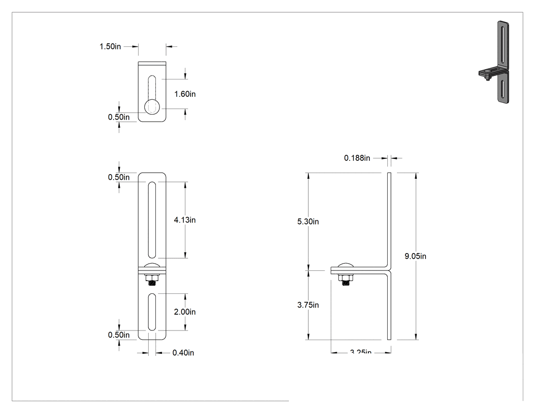 Teknik Çizim - 3-1/4" x 9-1/32" x 3/16" İki Parçalı L-Braket