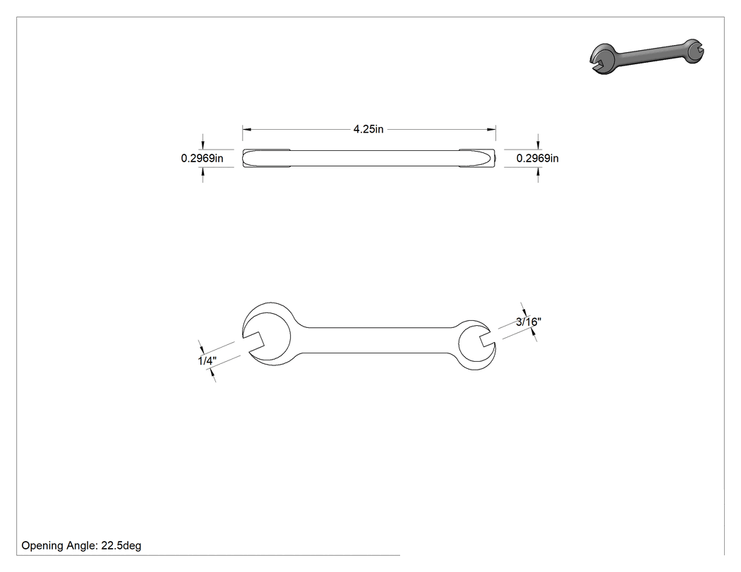 Teknik Çizim - Siyah Oksit Çelik Çift Açık Uçlu Anahtar, Kare Açıklıklı, 3/16" x 1/4" Boyut, 4-1/4" Toplam Uzunluk