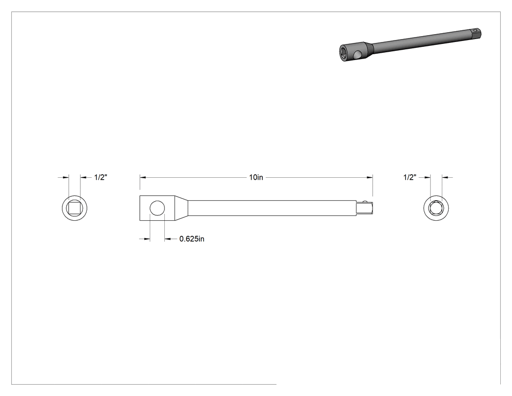 Teknik Çizim - 1/2" Kare Tahrikli Kıvılcım Çıkarmayan Soket Uzatma