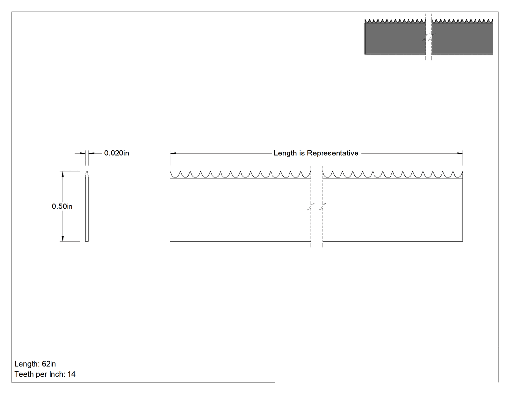 Teknik Çizim - Yumuşak Malzemeler için Şerit Testere Bıçağı, Hızlı Kesim, 1/2" Genişlik x 0.02" Kalınlık x 62" Uzunluk