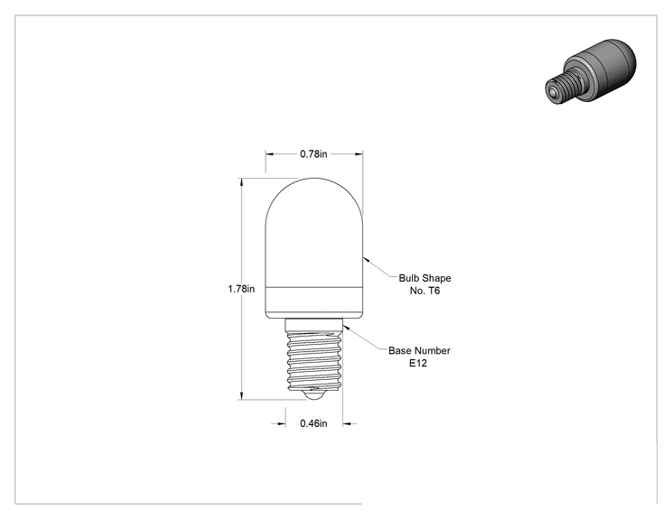 Teknik Çizim - Vidalı Tabanlı Minyatür Ampul, Boru Şeklinde, Anma Numarası 4C7 ve 6S6, 1.2W, Beyaz