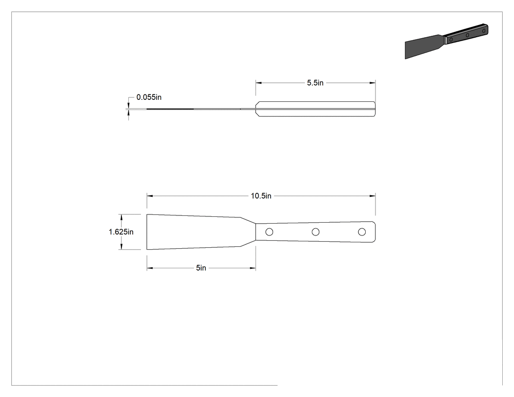 Teknik Çizim - 1-5/8" Genişlik x 6" Uzunlukta Paslanmaz Çelik Bıçaklı Spatula