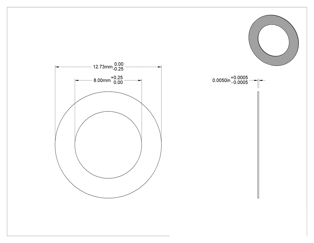 Teknik Çizim - 1074-1095 Yaylı Çelik Şimler, 8 mm Çaplı Vida Omuzunu Kısaltmak için, 0.005" Kalınlık