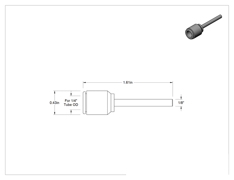 Teknik Çizim - Hava için Bas-Bağlan Boru Bağlantı Parçası, Adaptör, Gövde Dış Çapı, 1/4" Boru Dış Çapı için