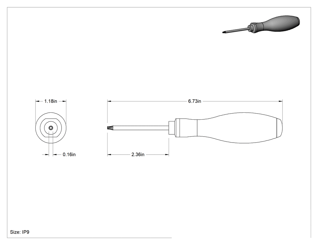 Teknik Çizim - Torx Plus Tornavida, IP9 Tahrik Boyutu