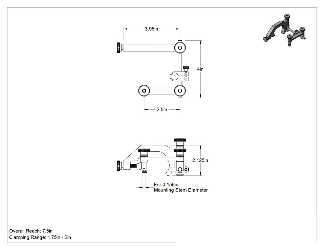 Teknik Çizim - Kelepçeli Komparatör Tutucular, 1-3/4" ila 2" Sıkıştırma Aralıklı
