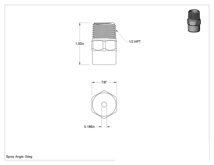 Teknik Çizim - Katı Akışlı Püskürtme Memesi, Pirinç, 1/2 NPT Erkek, 3 gpm @ 10 PSI