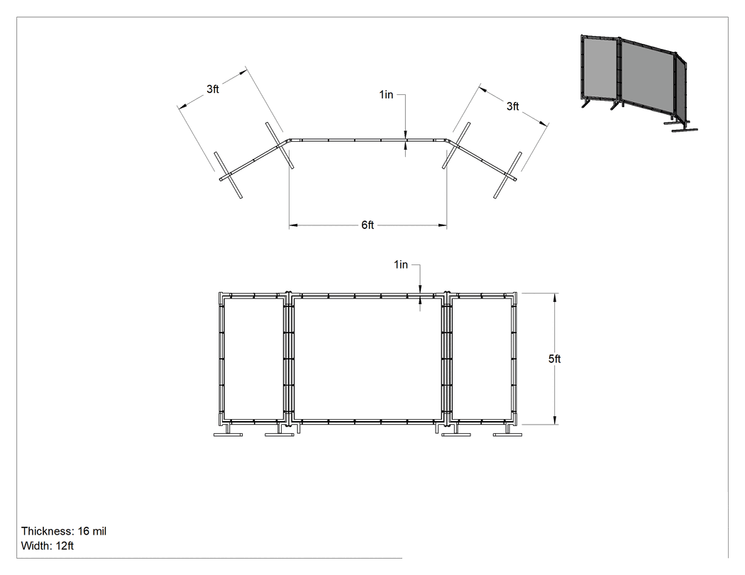 Teknik Çizim - Şeffaf Menteşeli Ekran, Suya Dayanıklı, 5 Fit Yükseklik x 12 Fit Genişlik
