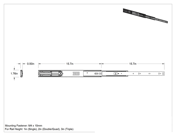 Teknik Çizim - T-Yuvalı Çerçeve Rayı Kaydırma Parçası, Teleskopik, 1" Yükseklikli Tek Ray için, 15-3/4" Kapalı Uzunluk