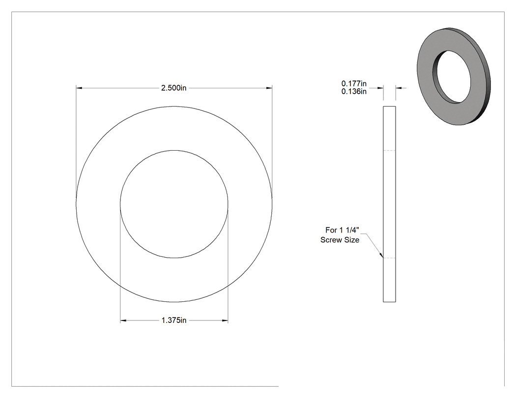 Teknik Çizim - Çelik Yapısal Pul, 1-1/4" Vida Boyutu için, 1.375" İç Çap, 2.563" Dış Çap