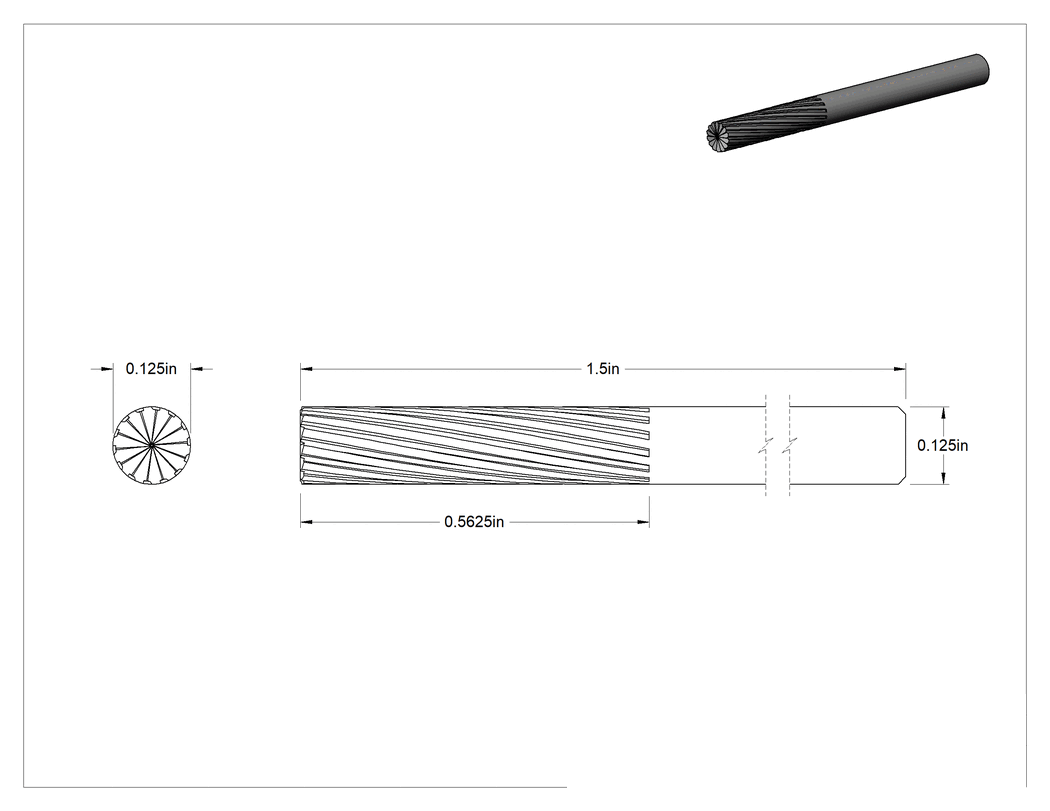 Teknik Çizim - 1/8" Çaplı Şaftlı Karbür Freze Ucu, Düz Kesici Silindir, Ticaret No. Sb-43, Tek Kesim