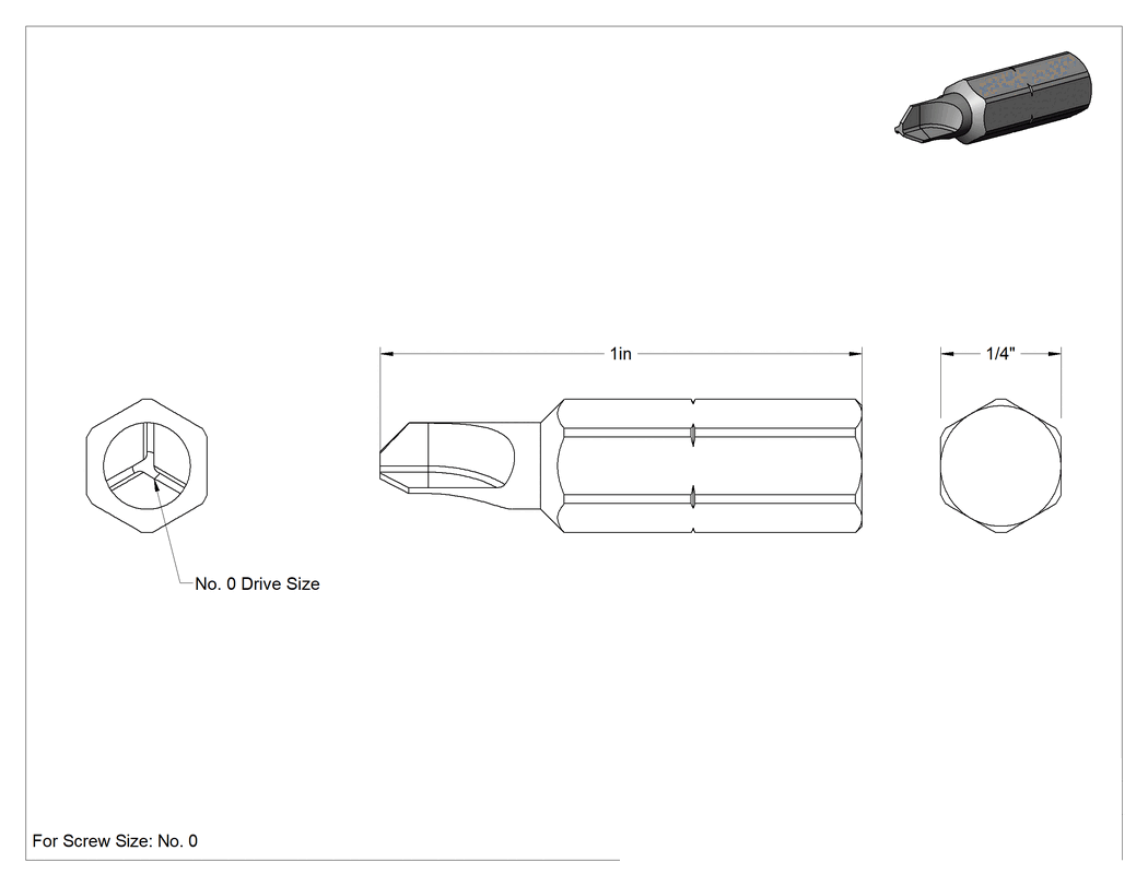 Teknik Çizim - Tri-Wing® Uçlar, 1/4" Altıgen Şaft