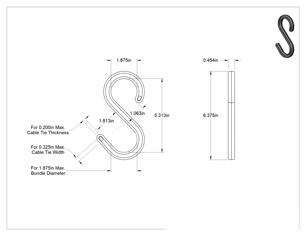Teknik Çizim - Yönlendirme S-Kancaları, 1-7/8" Maksimum Demet Çapı için, Karanlıkta Parlayan Yeşil