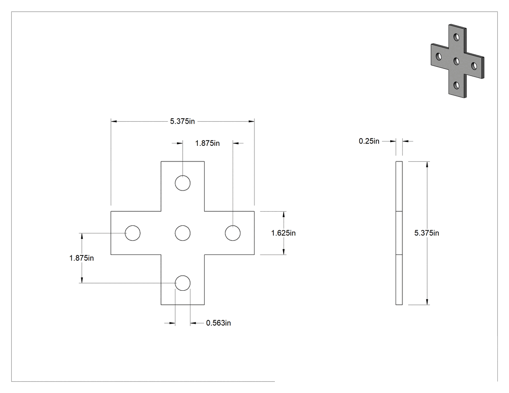 Teknik Çizim - Strut Kanalı Braketi, Çapraz, Sarı Toz Boyalı Çelik, 5-3/8" Uzunluk