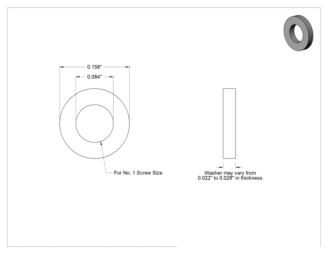 Teknik Çizim - 18-8 Paslanmaz Çelik ASME Pul, 1 Numaralı Vida Boyutu için, Dar ASME Tanımı
