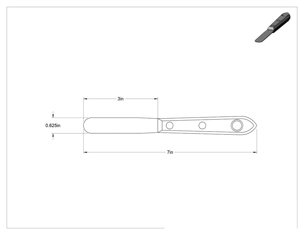 Teknik Çizim - Yuvarlak Uçlu Paslanmaz Çelik Spatula, Ahşap Saplı, 5/8" Genişlik x 3" Uzunluk Bıçak