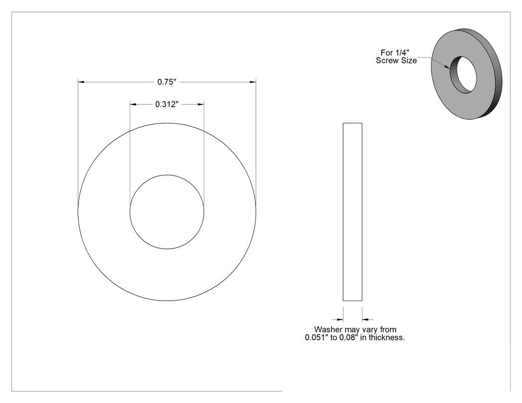 Teknik Çizim - Paslanma ve Aşınmaya Dayanıklı Galvanizli Çelik Pul, USS, 1/4" Vida Boyutu için, 0.312" İç Çap, 0.750" Dış Çap