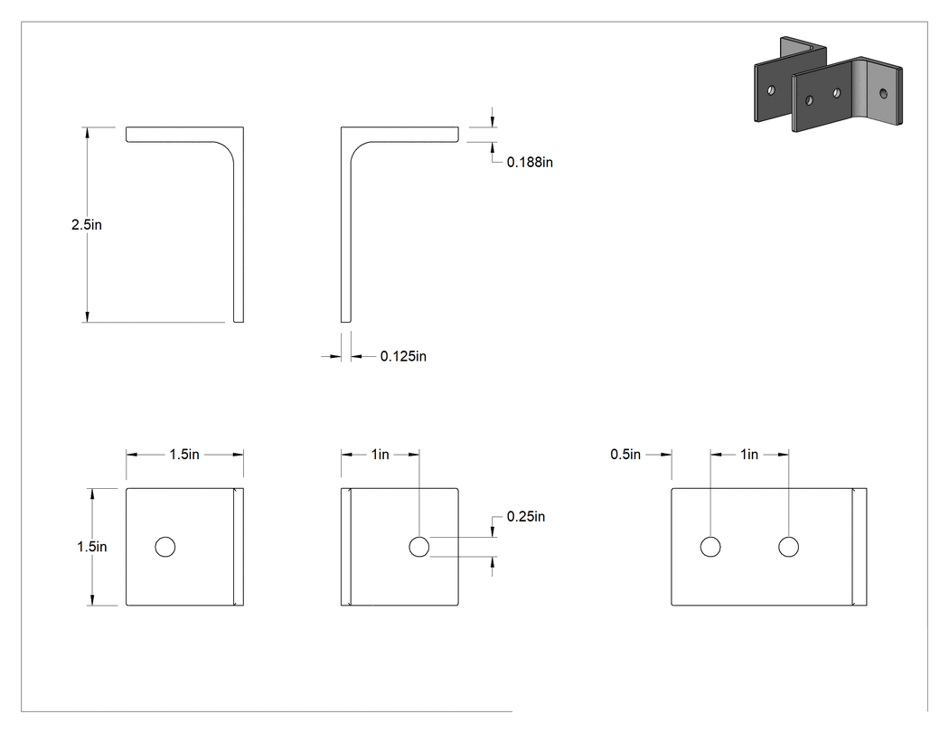 Teknik Çizim - Panel Asma Braketi, Her Kalınlıkta, Krom Kaplı Çinko, 2-1/2" Çıkıntı