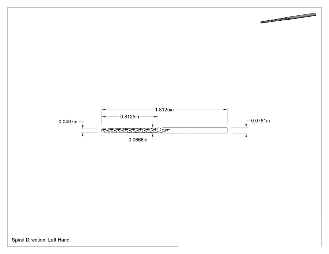 Teknik Çizim - Konik Pimli Delikler için Yuvarlak Şaftlı Rayba, Heliks Oluk, 0.0666" x 0.0497" Rayba Çapı