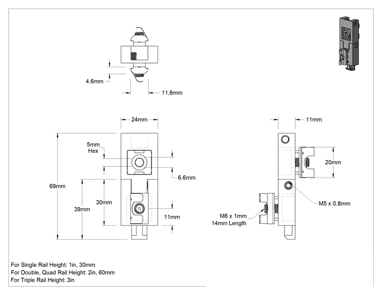 Teknik Çizim - T-Yivli Çerçeve, Kaldırılabilir Askı, Sağlam Panel, 1" ve 30 mm Yükseklikli Ray için
