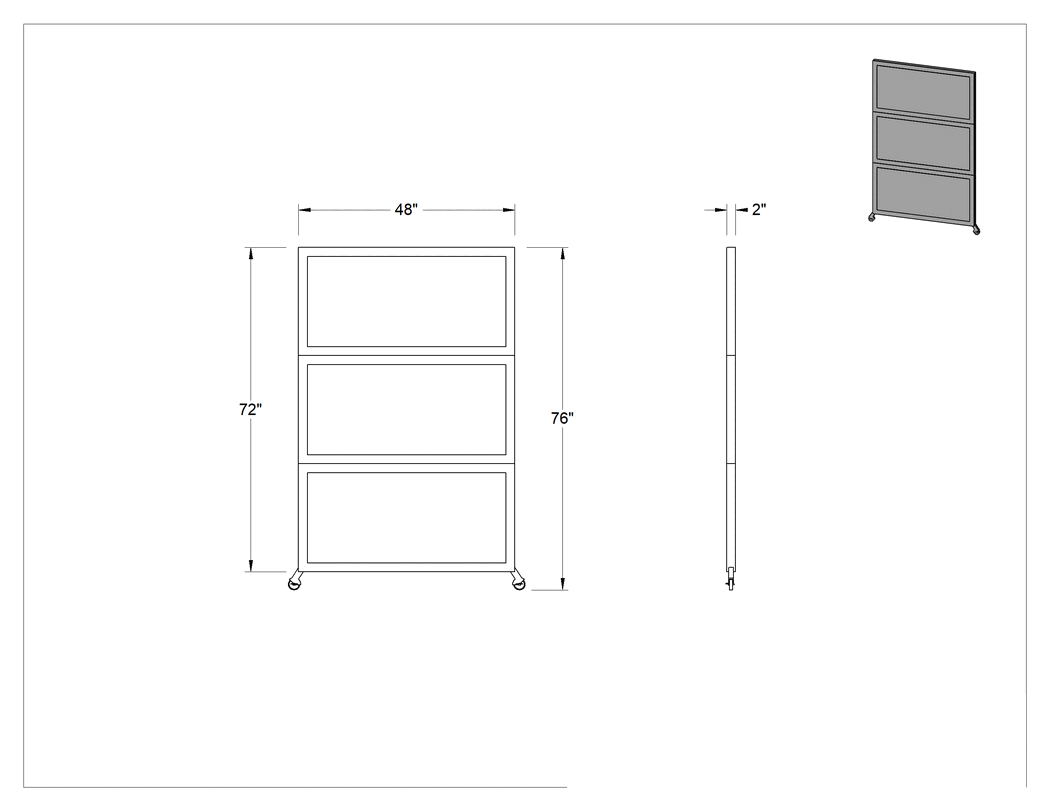 Teknik Çizim - Şeffaf Bölme Paneli, Standart, Sağlam Panel, 4 Fit Genişlik x 6 Fit Yükseklik Toplam