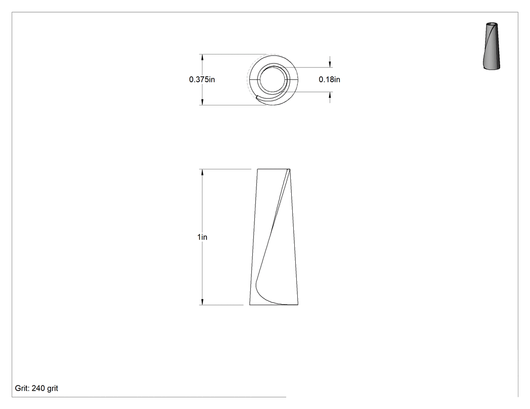 Teknik Çizim - Spiral Sarımlı Konik Zımpara Rulosu, Ekstra Pürüzsüz Yüzey için, 1" Çap x 1" Uzunluk, 240 Kum